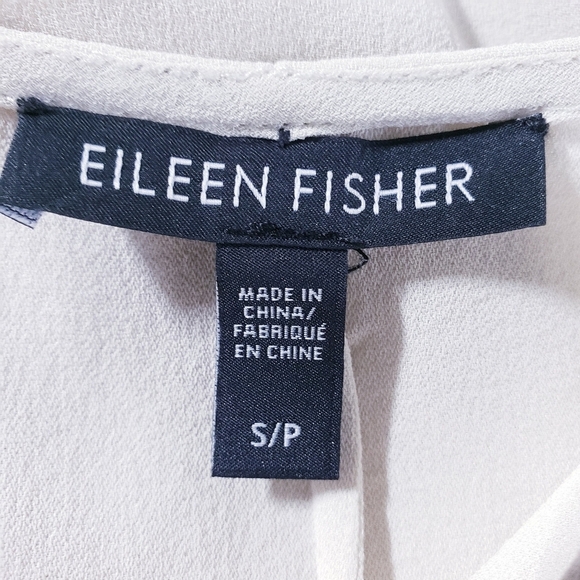 Eileen Fisher 100% Silk Georgette Crepe Sleeveless Tunic Beige Size Small - Picture 9 of 10